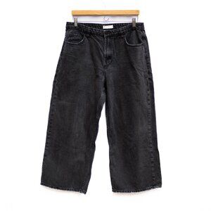 Black Wide Leg Cropped Jeans Womens 34x25 High Waist Y2K Grange Back-to-School